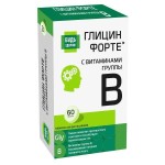 Глицин форте с витаминами B1 B6 B12, Будь здоров! табл. 600 мг №60 БАД к пище 300 мг глицина