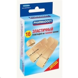 Набор пластырей, Pharmadoct (Фармадокт) №16 эластичный на тканевой основе 4 размера в наборе (1 шт 7х3.8 см + 8 шт 7х2 см + 4 шт 6х1.7 см + 3 шт круглые d=2.5см) телесный коробка